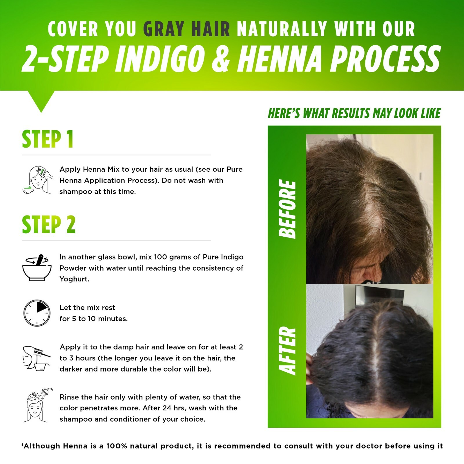 Indigo Powder For Hair Dye, Black, Coloring, Can Be Used With Henna, Organic