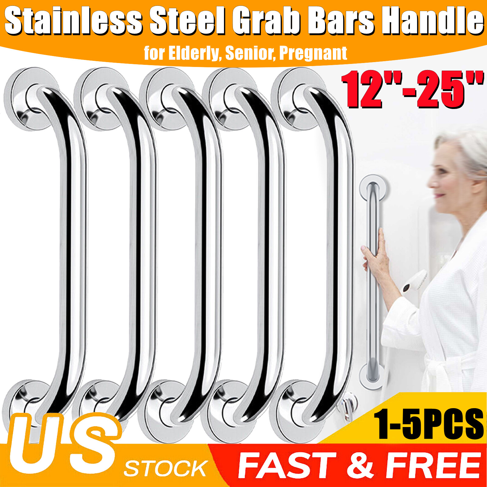 12-25” Stainless Steel Grab Bar Bathroom Safety Handicap Shower Handle SupporT