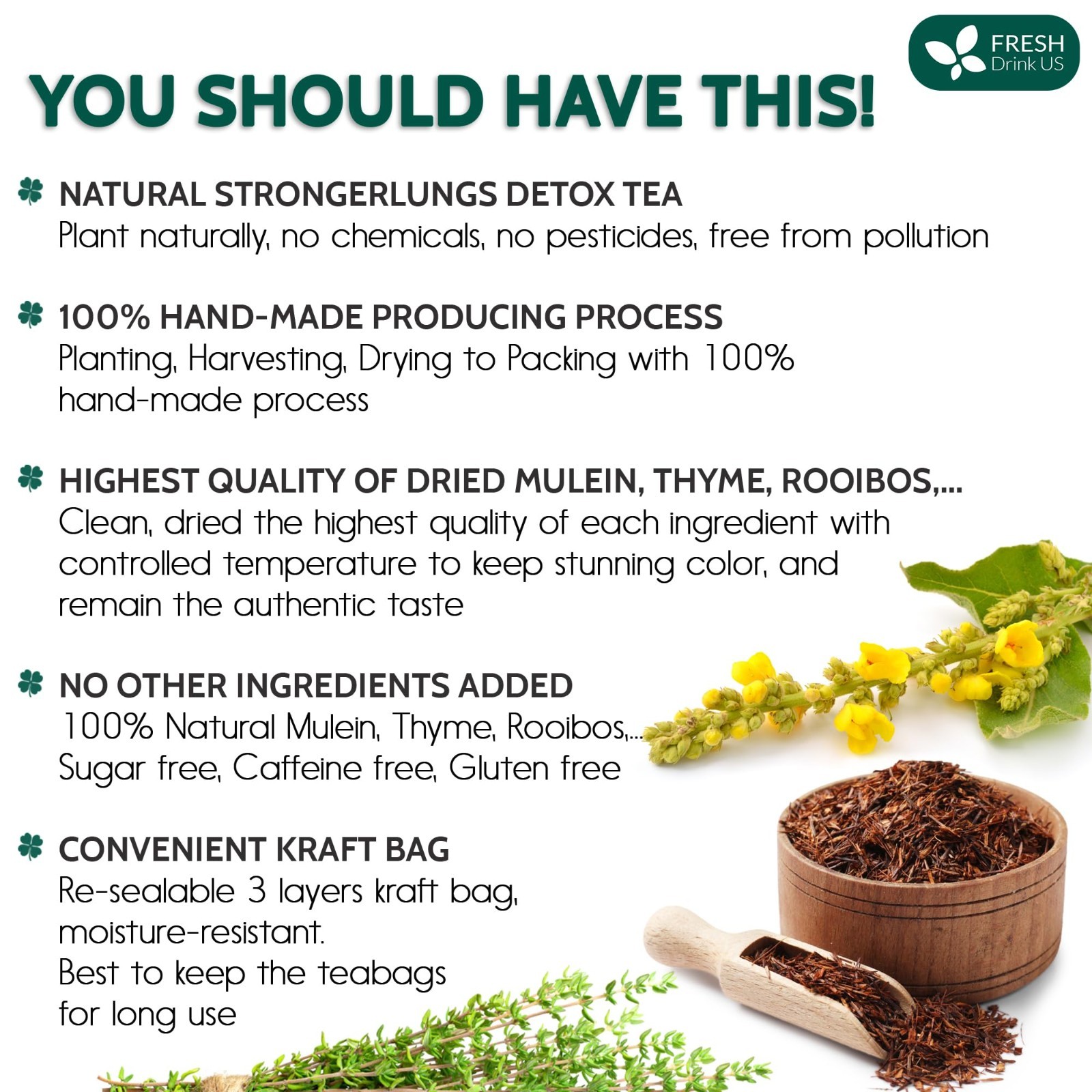 Stronger Lungs Tea – 40 Bags Mullein, Ginseng, Elderberry, Ginger, Thyme – Lung
