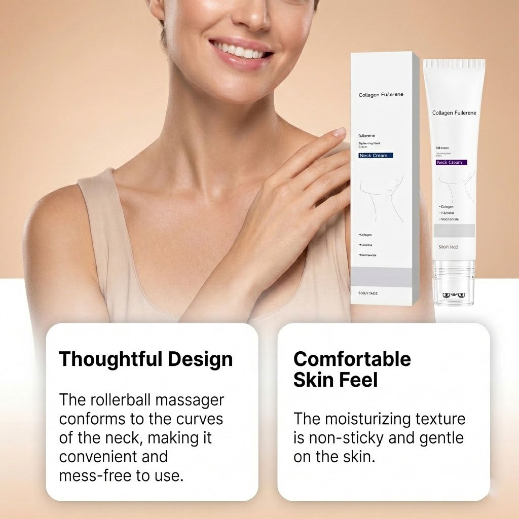 Magec Collagen Fullerene Neck Cream Firming Tightening with Roller 50g