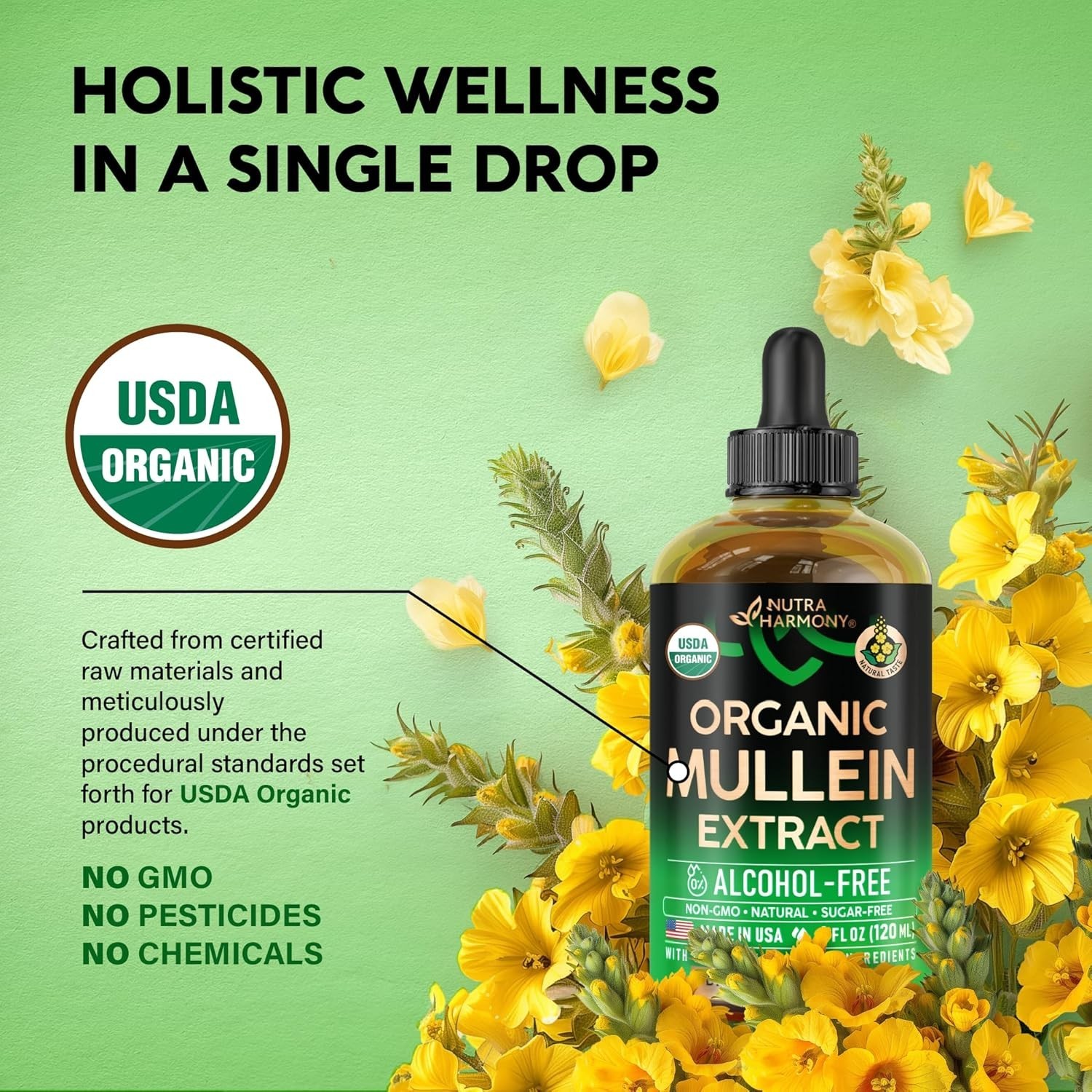 Mullein Drops for Lungs – USDA Organic Liquid – Mullein Leaf Extract