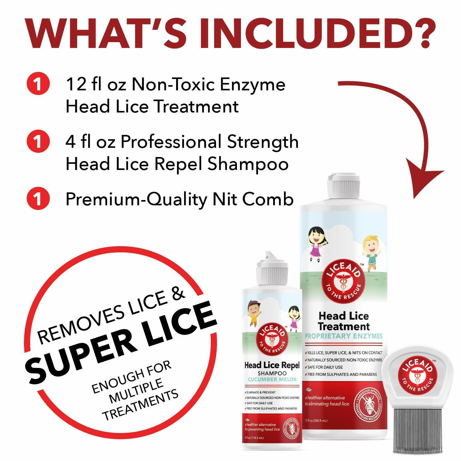 Lice Aid™ Lice Removal 3-Step Kit FDA Approved Vegan Includes Comb & Hair Clips