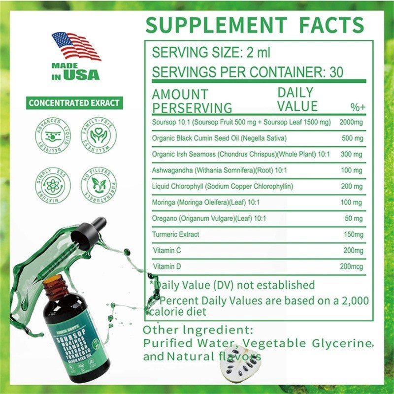 Soursop Pure Liquid Drops.10-in-1 Herbal Blend for Immune & Wellness Support