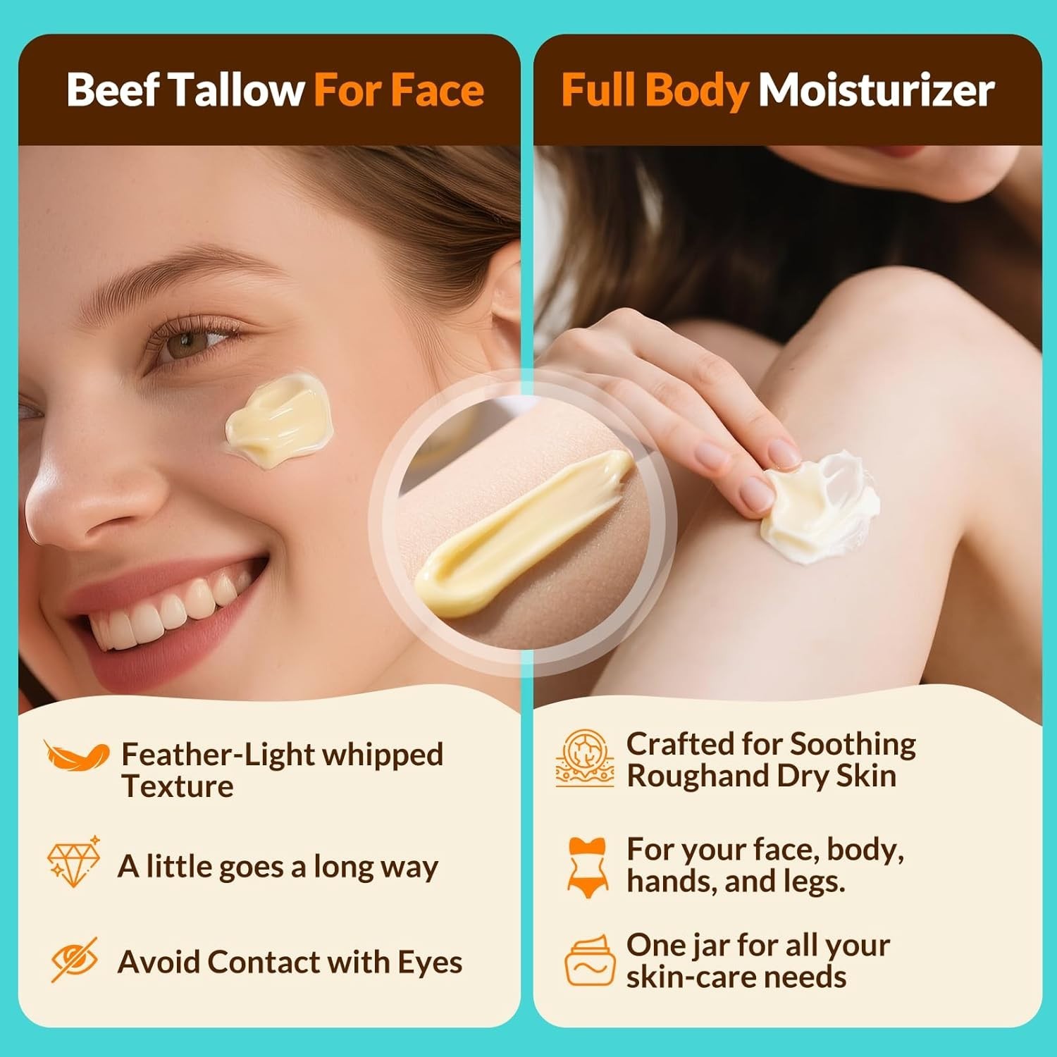 Whipped Beef Tallow Balm Grass Fed Honey Moisturizer Face Body 2oz