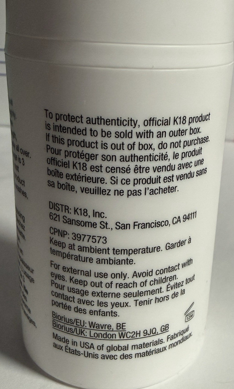 K18 Leave In Molecular Repair Hair Mask Biomimetic Hairscience, 1.7 fl oz NWOB