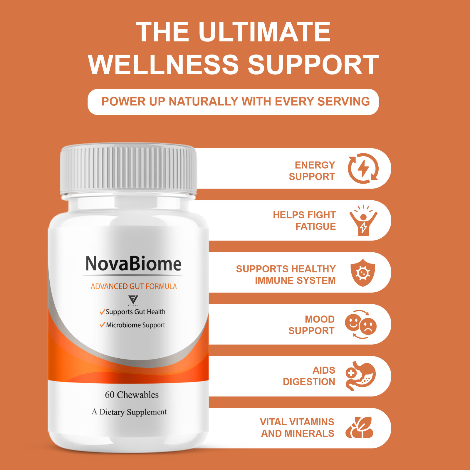 NovaBiome Advanced Gut Formula, Nova Biom Daily Support (60 Chewables)