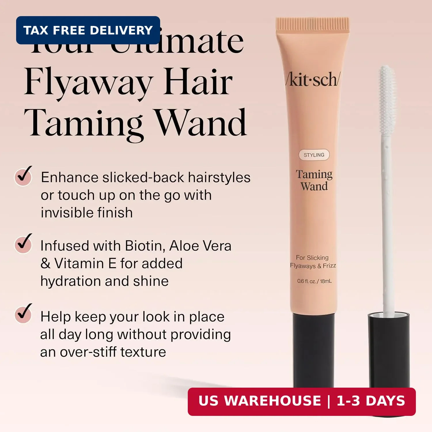 Kitsch Hair Taming Wand – Fly Away Stick For Hair with Biotin, Aloe & Vitamin E