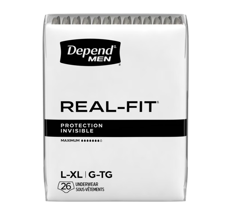 Depend Real Fit Incontinence Underwear for Men, Adult Diapers, L/XL, Grey, 52 Ct