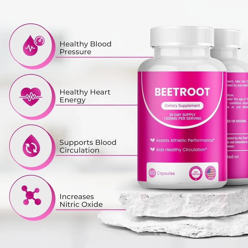 3PCS-Rosabella Organic Beet Root 60 Capsules Natural Energy Boost Blood Pressure