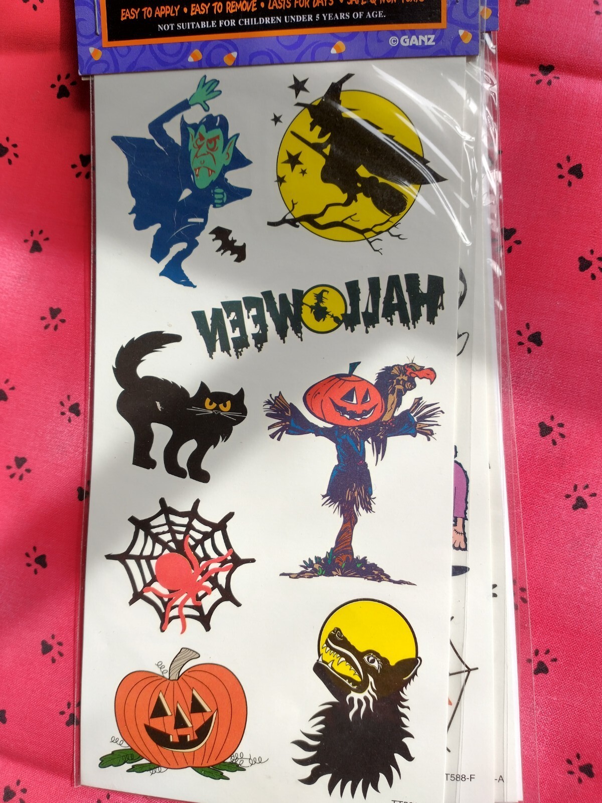 Temporary Halloween Tattoos NIP EASY TO APPLY& REMOVE CAT, SKELETON,WOLF,SPIDER