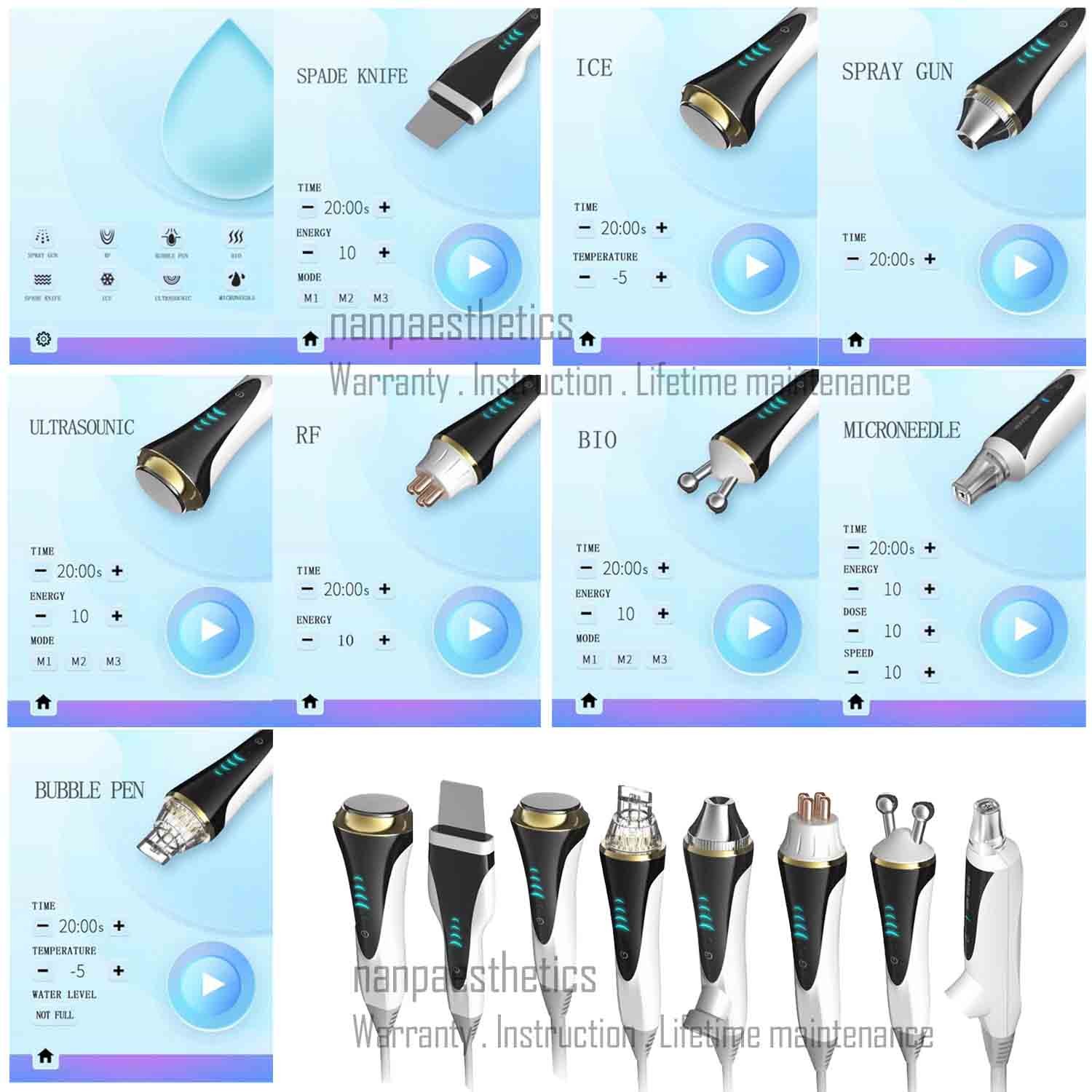 8in1 Hydra Dermabrasion RF Microcurrent Ice Cold Hammer Meso Facial Spa Machine