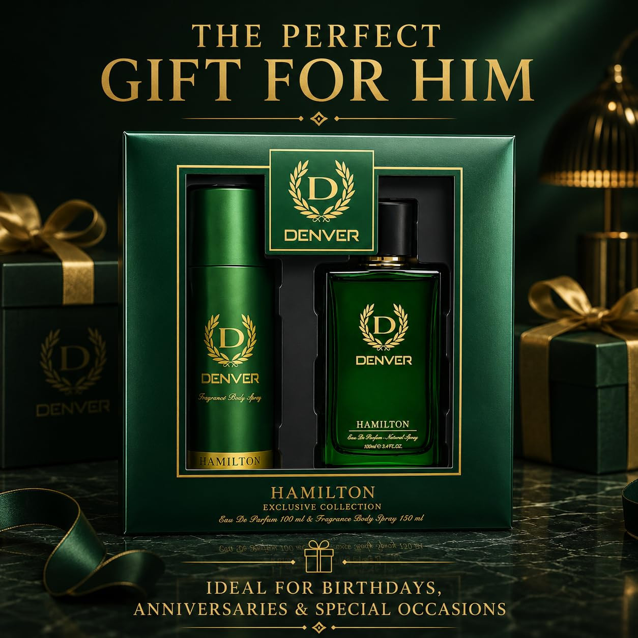 Hamilton Gift Set for Men | Deodorant Body Spray 5.0 Fl Oz (150 Ml) + Eau De Par