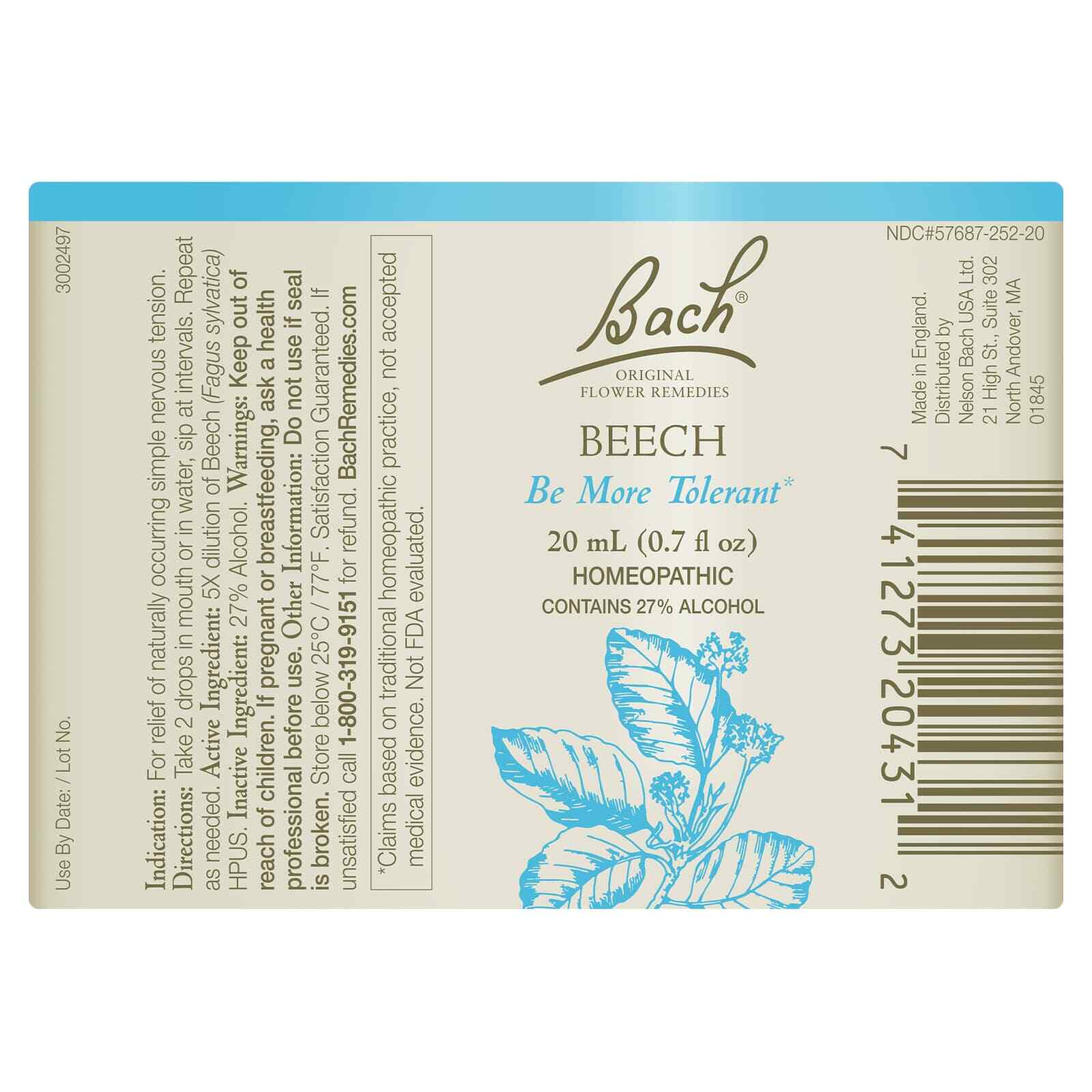 Bach Original Flower Remedies Beech Be More Tolerant 0.7 fl oz 20mL