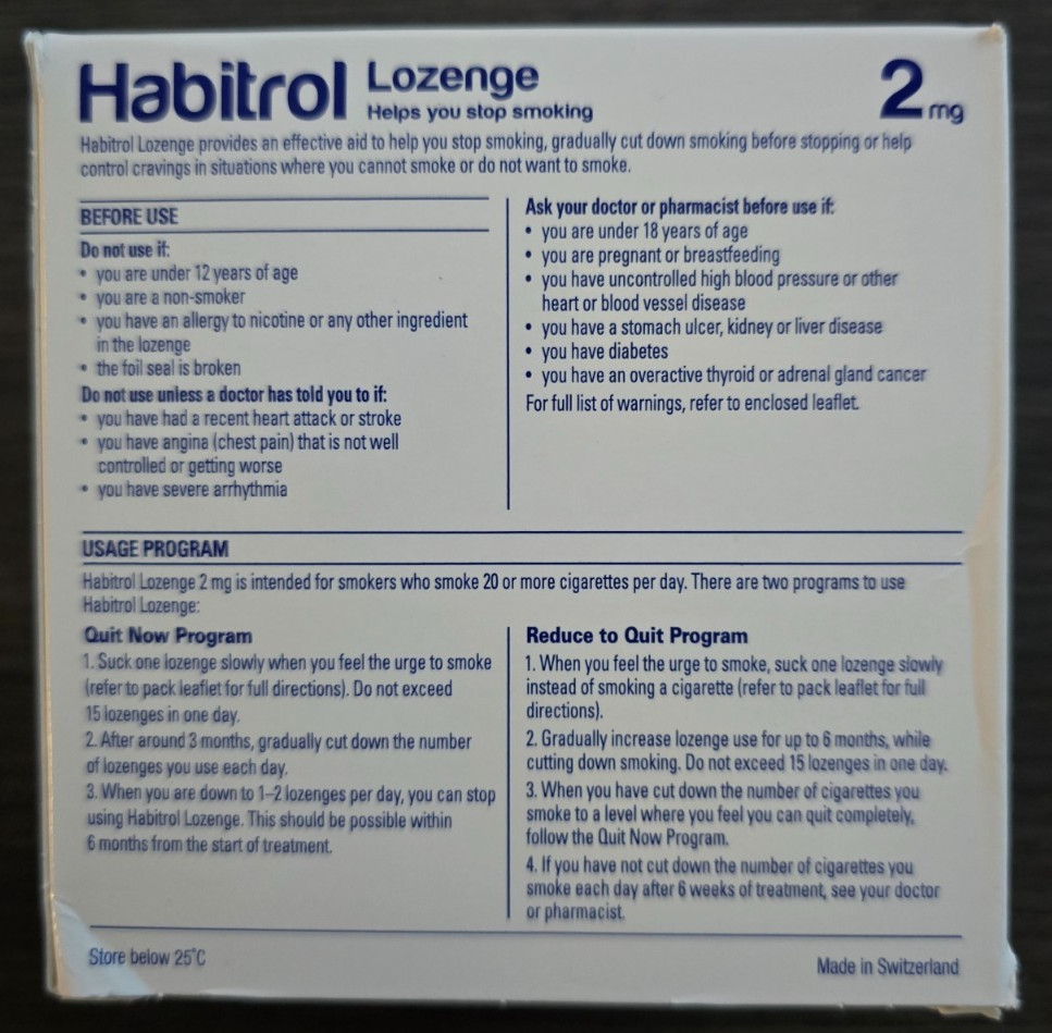 Habitrol Nicotine Lozenge 2mg Mint Flavor 216 Pieces Sugar Free- exp 8/2027