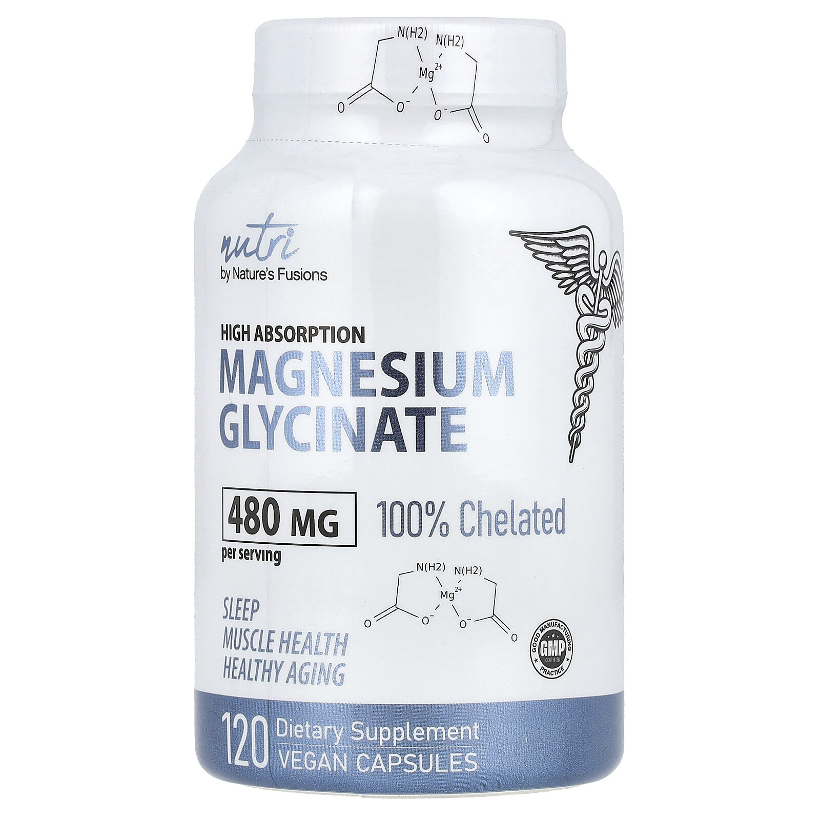 Nutri, Magnesium Glycinate, High Absorption, 480 mg, 120 Vegan Capsules (160 mg