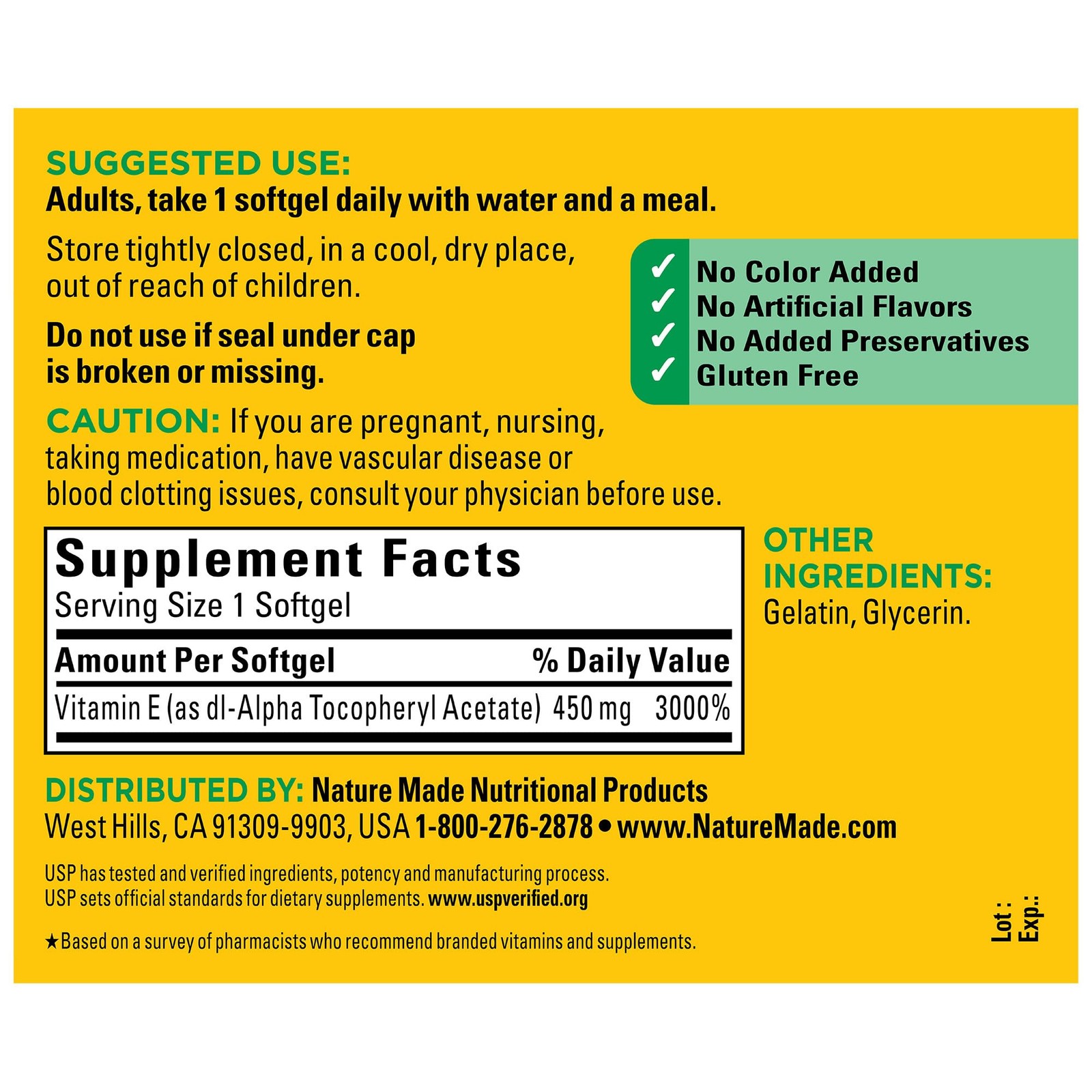 Nature Made Vitamin E 450 mg (1000 IU) dl-Alpha 60 Count (Pack of 3)