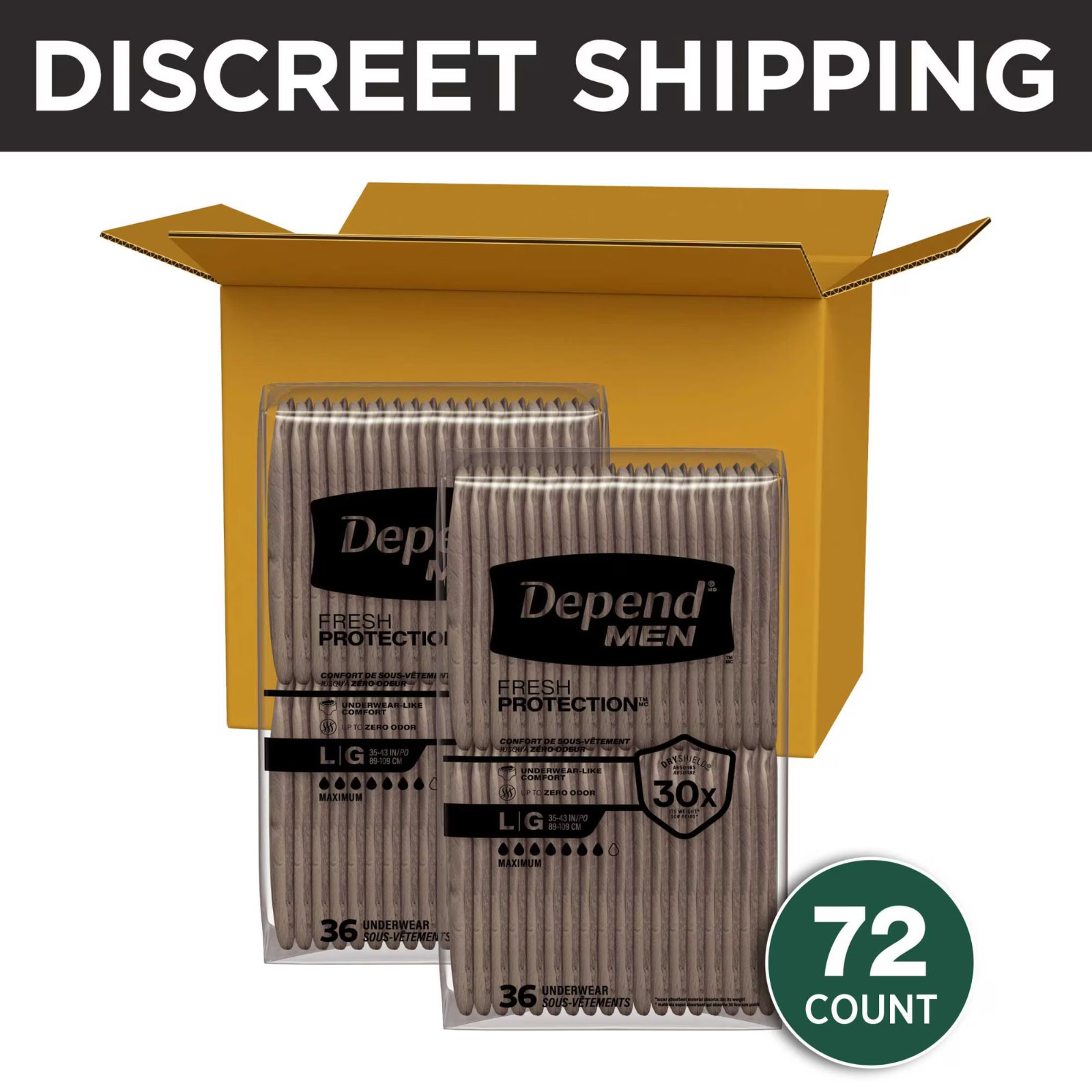 Depend Fresh Protection Incontinence Underwear for Men, Adult Diapers, L, 72 Cou