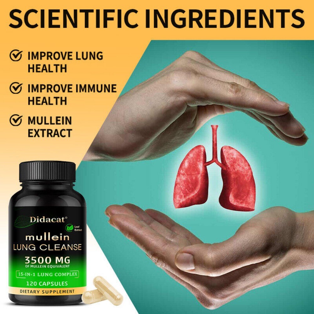 15 In 1 Lung Complex Mullein Extract Supplement Lungs Detox Cleanse 120 Capsules
