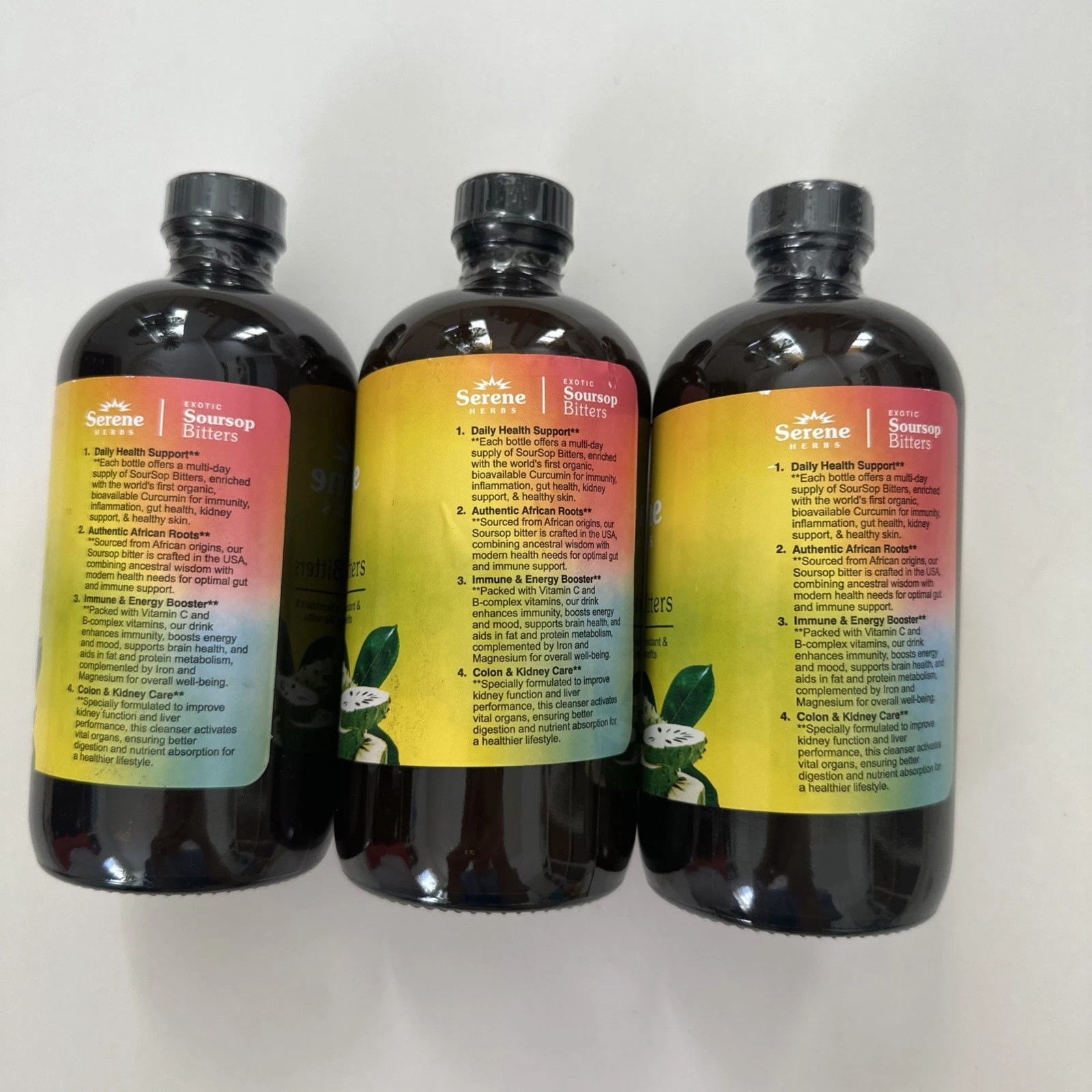 Lot 3 Serene Herbs Exotic Soursop Bitters 16oz Acetogenins Antioxidant 03/07/28