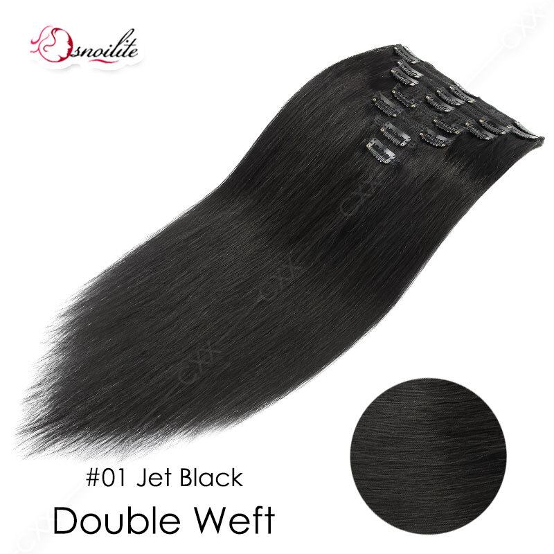 Thick Double Weft Seamless Clip In Real Remy Human Hair Extensions Full Head USA