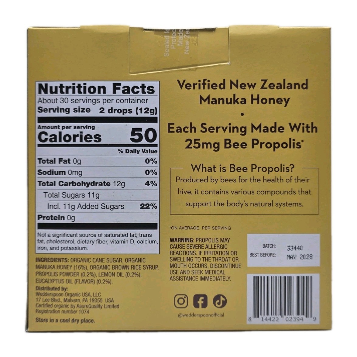Wedderspoon Organic Manuka Honey Lemon Drops, 60 Count, Free Shipping-EXP:2028