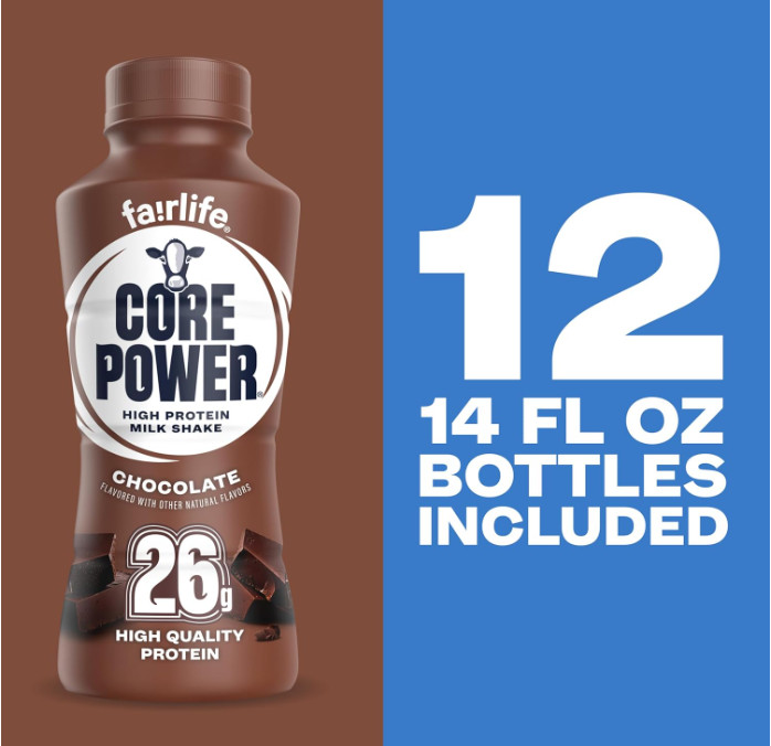 Core Power Protein Shake, Chocolate, 26g Protein, 14oz, 12-Pack