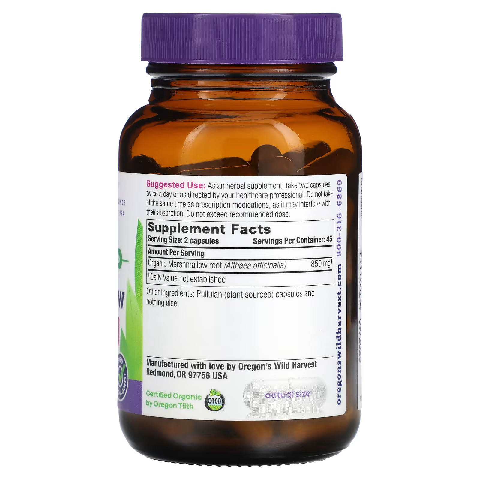 2 X Oregon’s Wild Harvest, Marshmallow, 90 Gelatin Capsules-worldwide