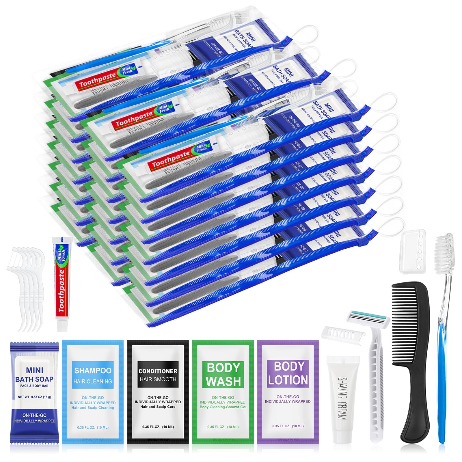 Personal Hygiene Kit Bulk Pack of 5,Individually Wrapped 13-IN-1 Blue Disposa…