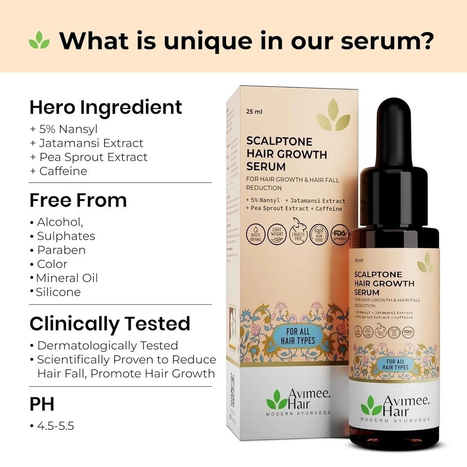 Avimee Herbal Scalptone Serum 25ml Hair Growth & Fall Control Nansyl, Green