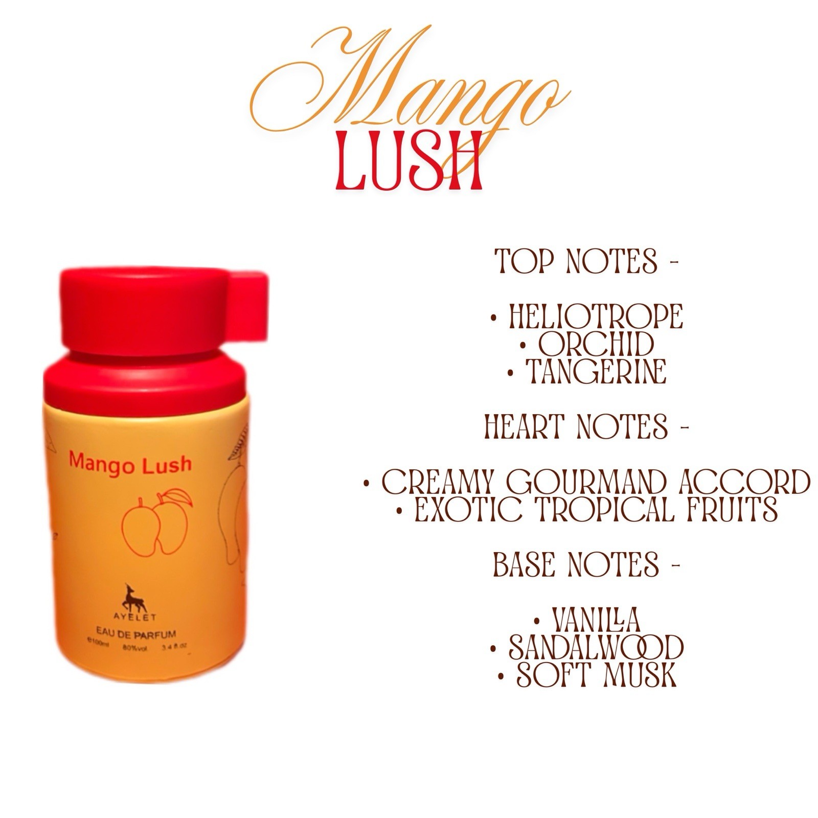 AYELET Mango Lush Eau de Parfum Spray 3.4 fl oz Tangerine Vanilla Orchid