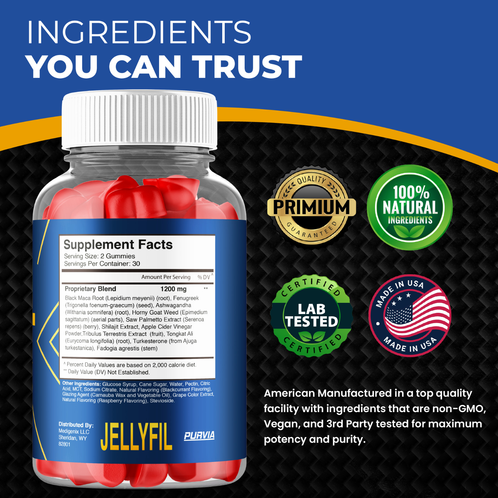 (2 Pack) Jellyfil Gummies For Men Jelly Fil Male Premium Supplements (120 ct)