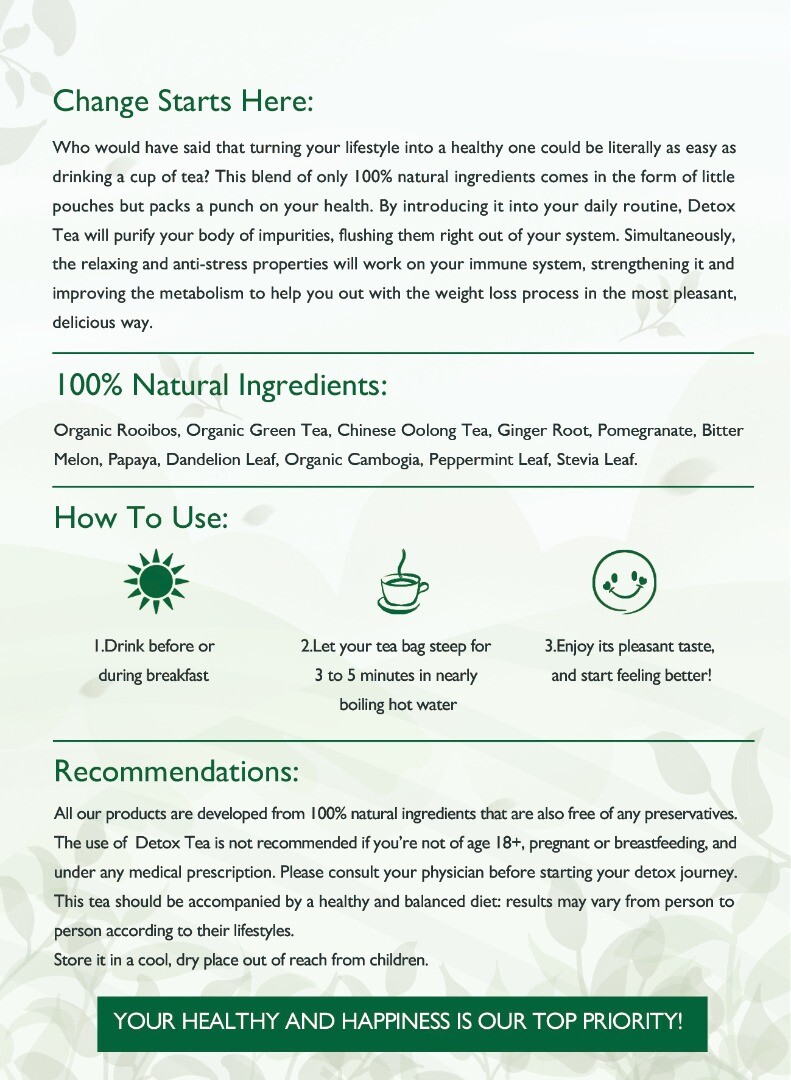 Detox , Weight Loss, Cleansing Tea -14 days’ Supply