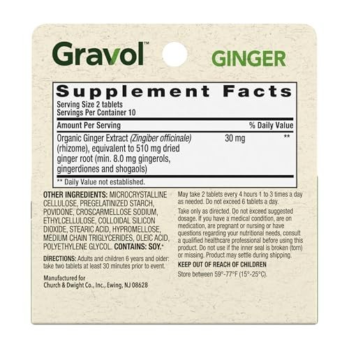 Gravol Ginger Tablets for Upset Stomach and Nausea, 20ct