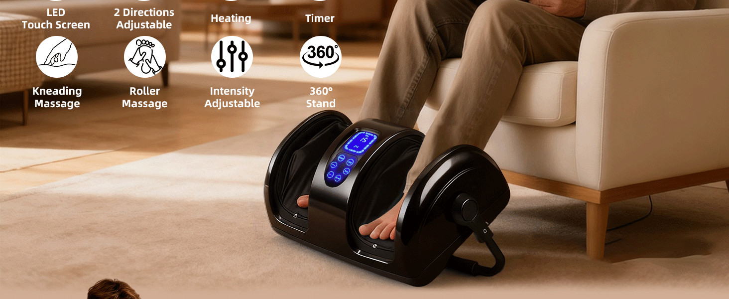 Foot Calf Massager Shiatsu Kneading Heated with 360° Adjustable Handle LEDScreen
