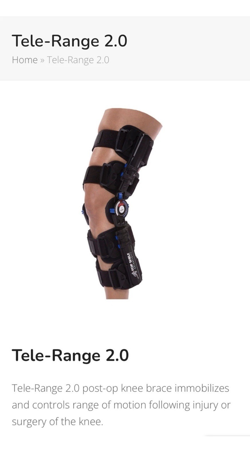 Tele-Range 2.0 Hinged Full Foam ROM Knee Brace Post Op Adjustable (e7)