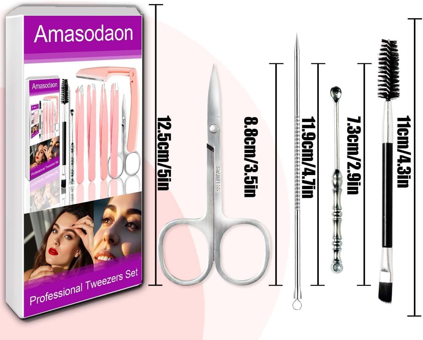 10pc Tweezers Set Stainless Steel Eyebrow Facial Hair Splinter Remover