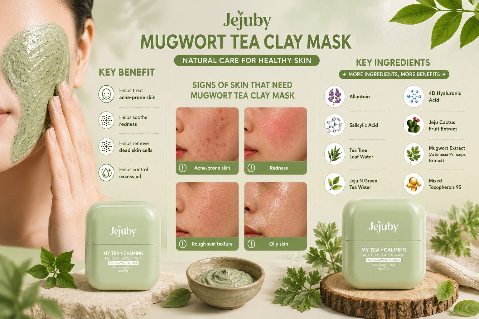 Jejuby Bundling Mugwort Tea Clay Mask 50g & Gluta Rice Clay Mask 50g