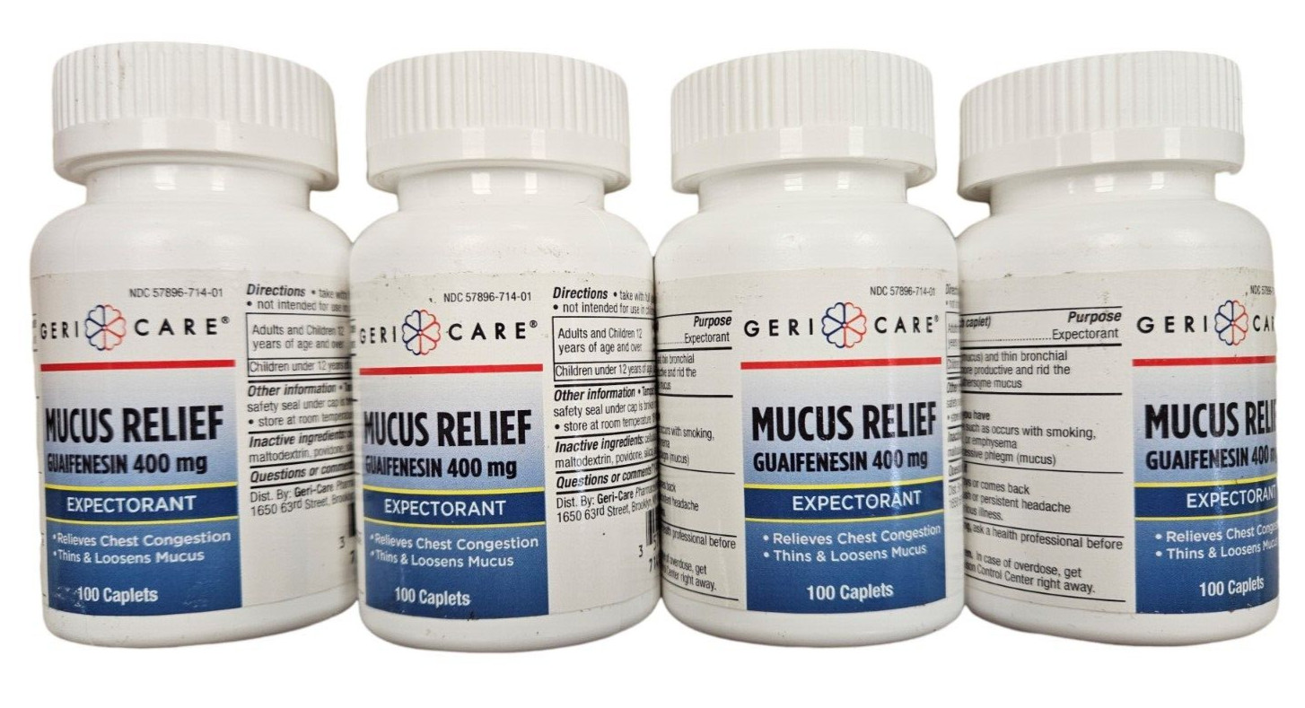 Gericare MUCUS Relief CAPLETS 400mg 100 ct ( 4 bottles ) ^