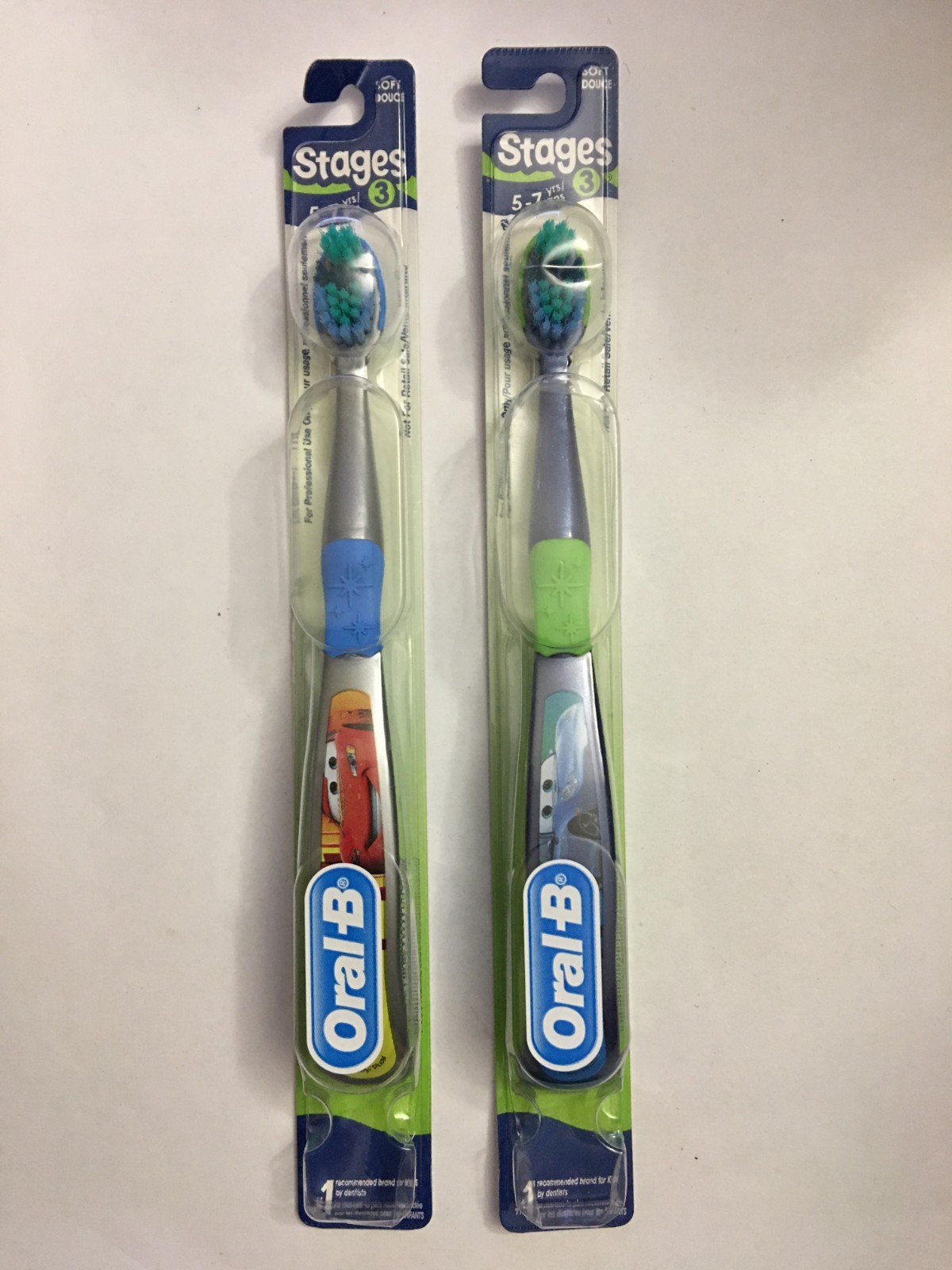 2X Oral-B Toothbrush Stages 3 Soft Cars Kids 5-7 Years Cars Mcqueen