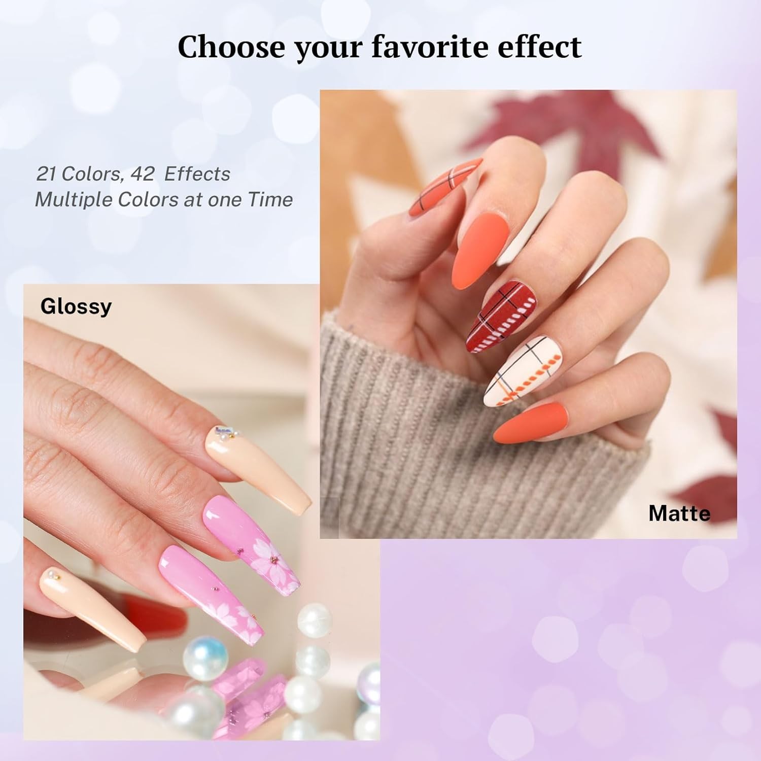 24 PCS Gel Nail Polish Set,21 Colors Gel Nail Polish Kit with Base Glossy Matte