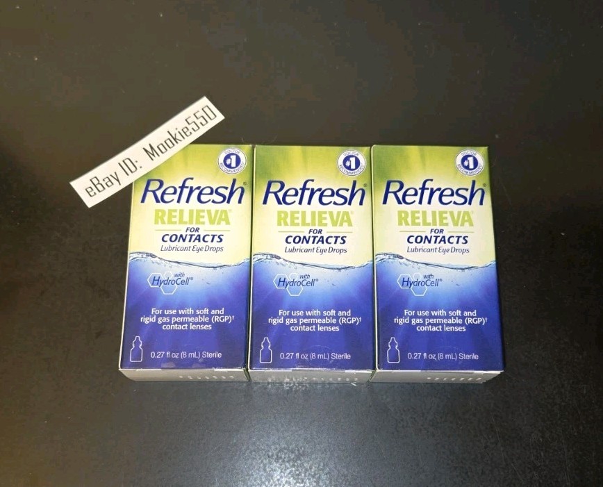 EXP 06/2027! 3 Box REFRESH RELIEVA * FOR CONTACTS * Eye Drops 0.27oz (8mL)