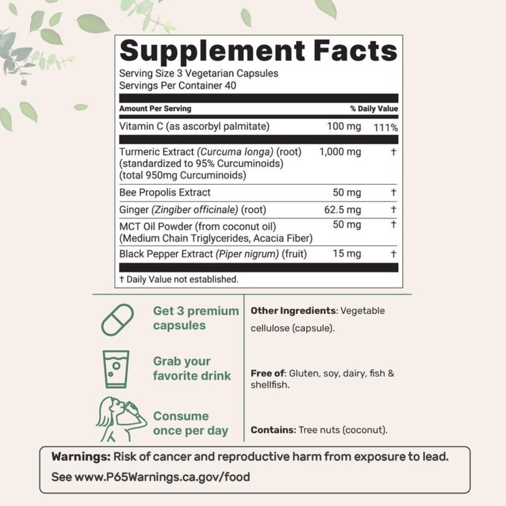 1-3PACK High Absorption Turmeric Curcumin 1000mg – 95% Curcuminoids, Non-GMO