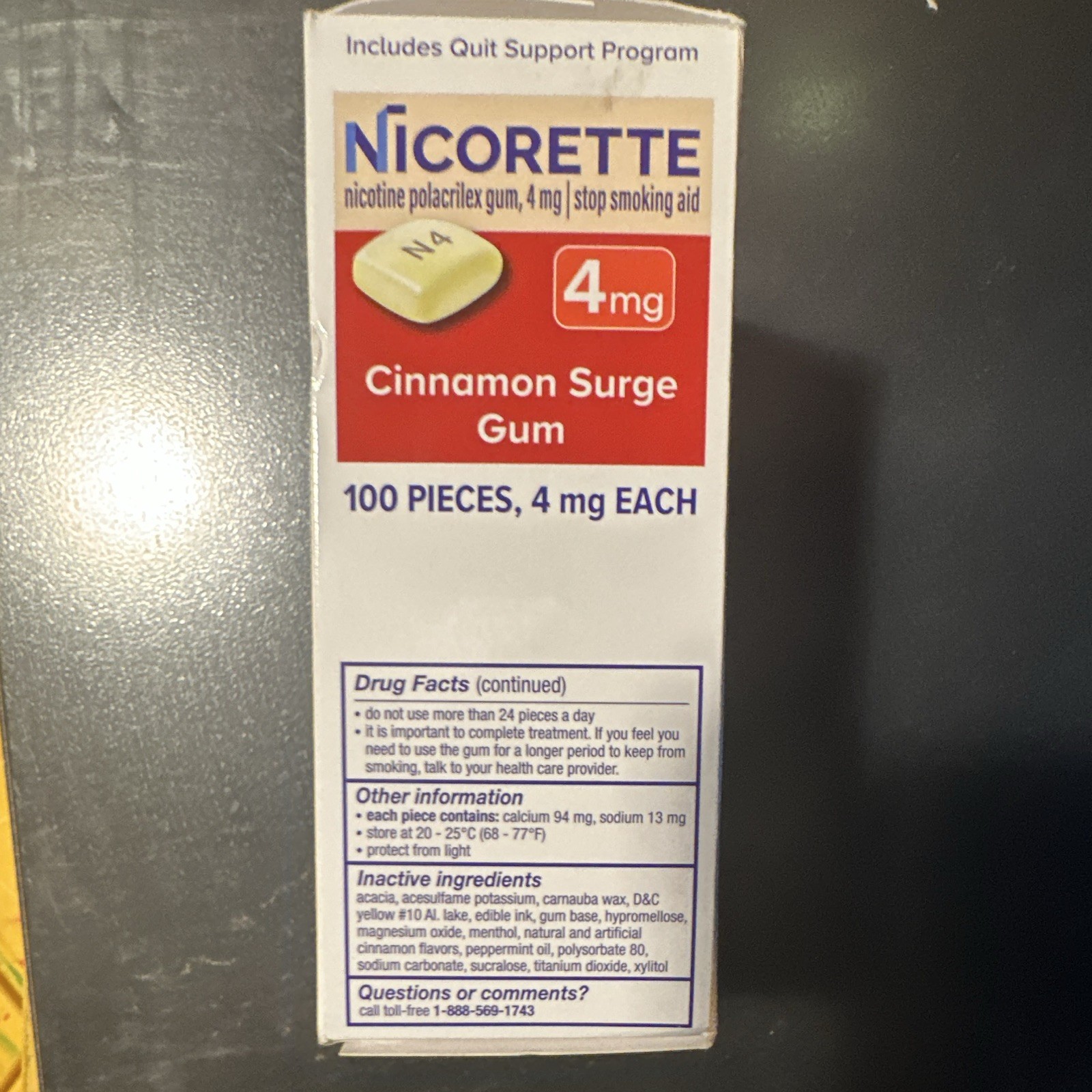 Nicorette 4mg Nicotine Coated Gum Anti Smoking Cinnamon Surge 100/pack exp 05/28