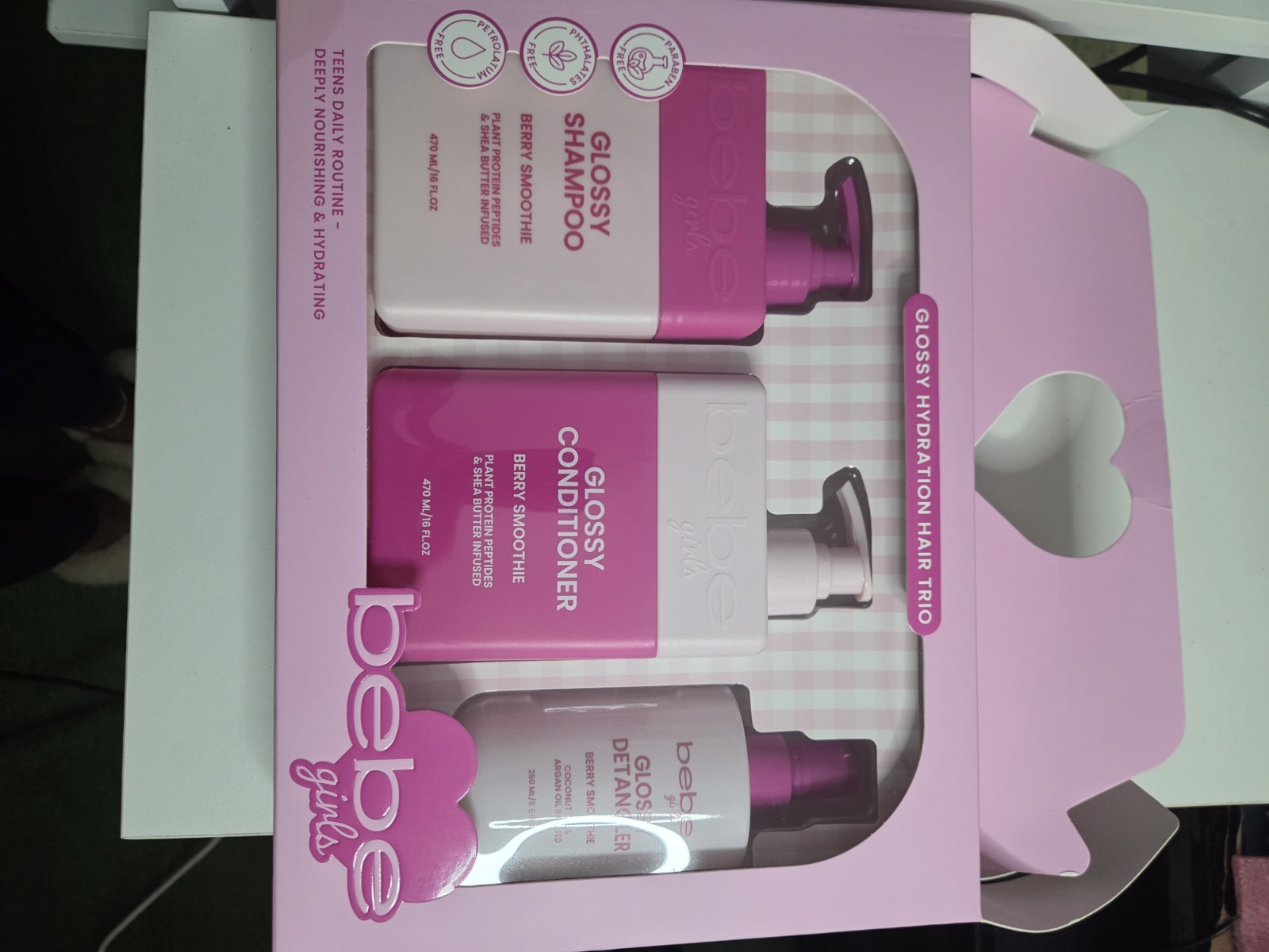 bebe girls Glossy Hydration Hair Trio Shampoo/Conditioner/Detangler Berry