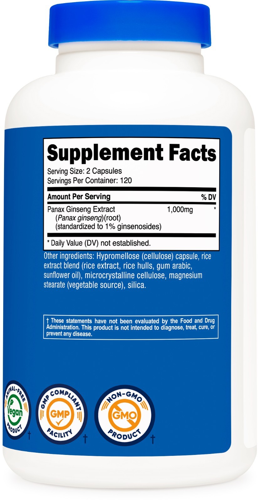 Nutricost Panax Ginseng 1000mg, 240 Capsules – Non GMO, Gluten Free, 120 Serving