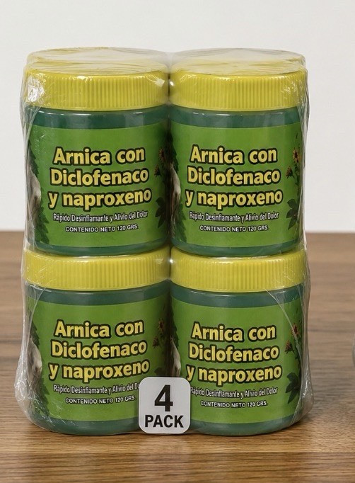 Arnica Diclofenaco Naproxeno Topical Pain Relief Cooling Cream/Gel 120g 4 Pack