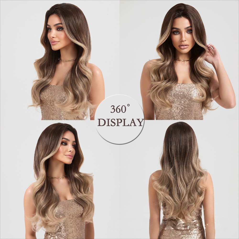 Heat Resistant 26in Ombre Honey Blonde Long Wavy Wig Full Cap for Women Party