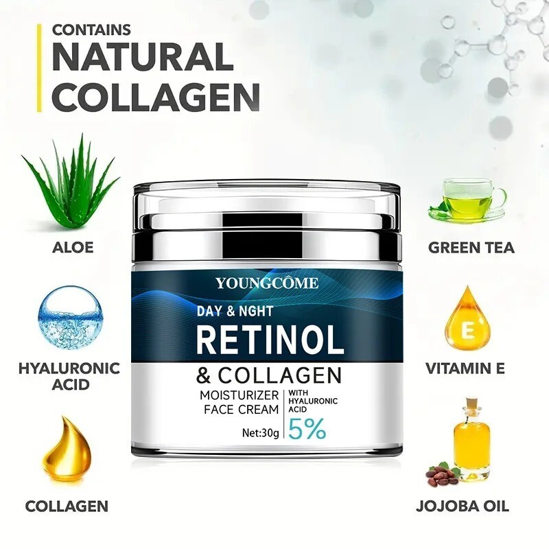 Retinol Collagen Cream with Hyaluronic Acid, Vitamin C+E, Anti-Aging & Firming