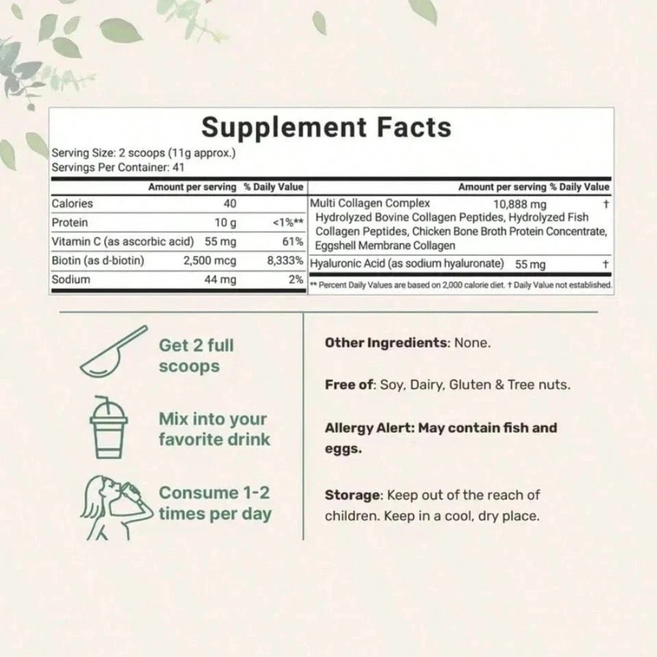 Multi Collagen Peptides Powder – Full Spectrum Types I, II, III, V, X with Bioti