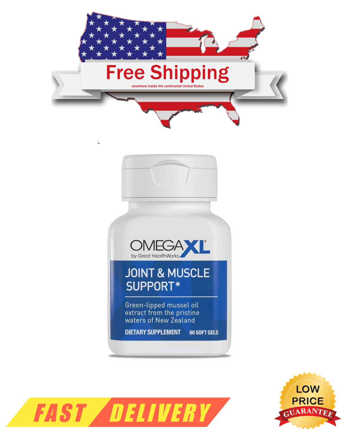 OmegaXL Joint Support Supplement for Relief Natural Muscle Support 60 Softgels